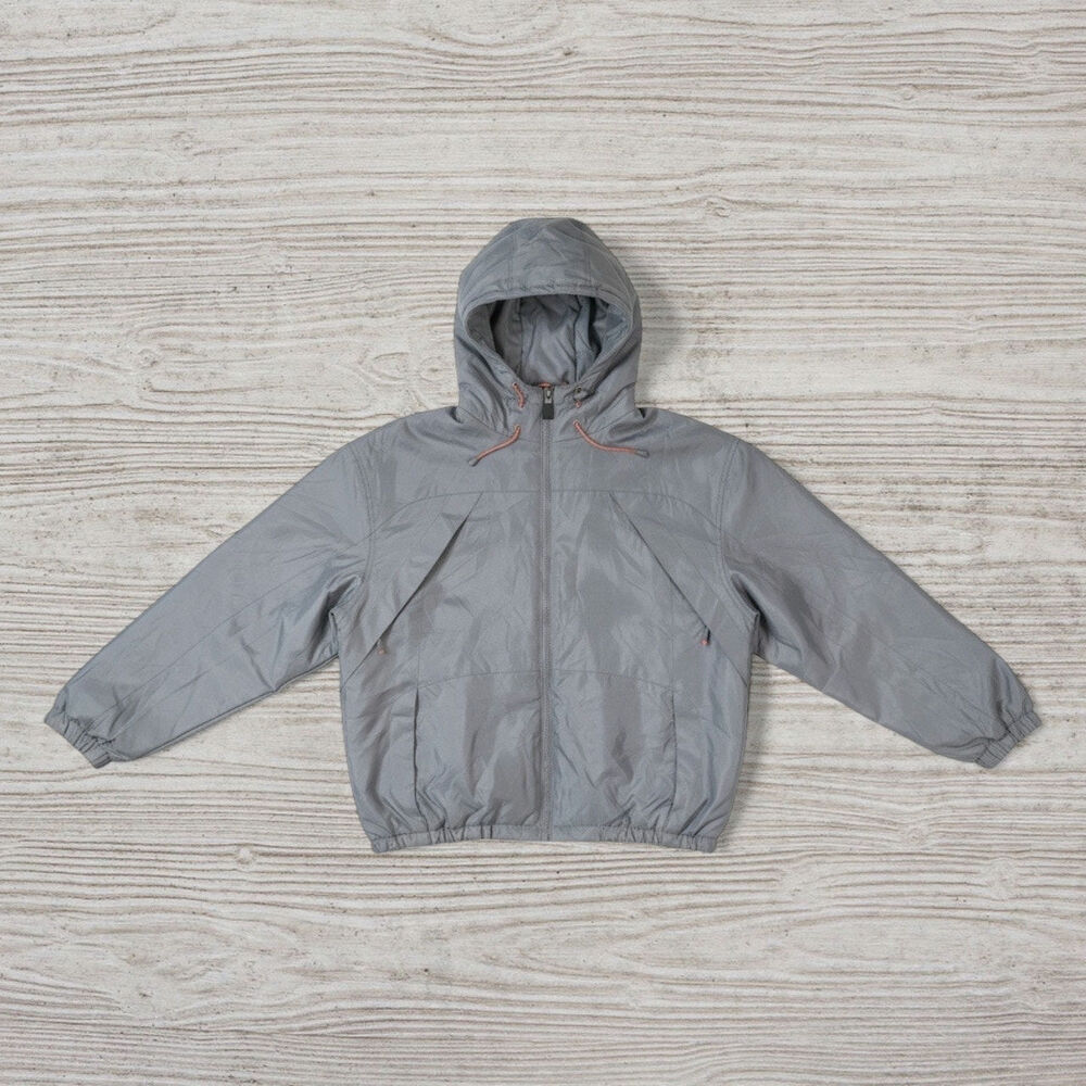 ATHLETIC WORKS Mens Full Zip Hooded Windbreaker Jacket Gray M 38/40 Gorpcore Y2k